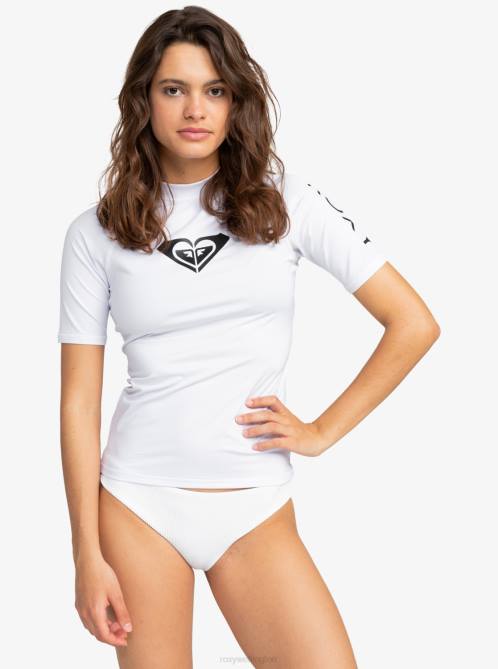 X4FH667 bright white Whole Hearted Short Sleeve UPF 50 Rashguard Women Roxy | Rashguards