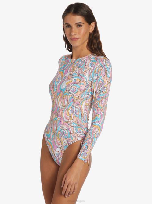X4FH799 swirly daze Warm Sand Onesie Active Cropped UPF 50 Long Sleeve Rashguard Women Roxy | Rashguards