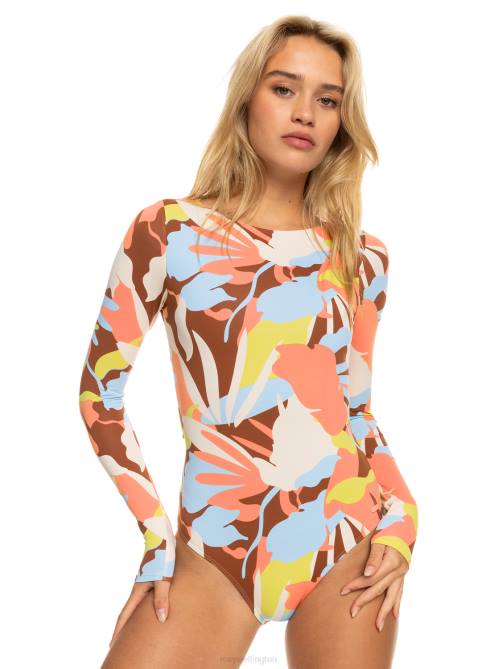 X4FH967 rustic brown floraldelic Floraldelic Printed Long Sleeve UPF 50 Swimsuit Women Roxy | Rashguards