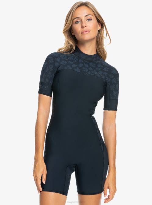 X4FH757 black 2mm Swell Series Short Sleeve Back Zip Springsuit Women Roxy | Wetsuits