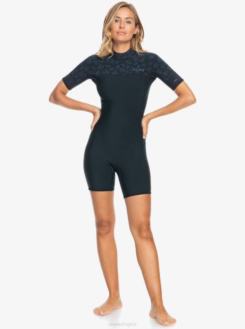 X4FH757 black 2mm Swell Series Short Sleeve Back Zip Springsuit Women Roxy | Wetsuits