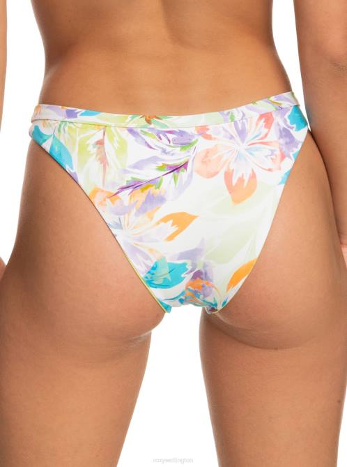 X4FH778 snow white pualani combo Retro Revo Reversible Moderate Bikini Bottoms Women Roxy | Bikini Bottoms