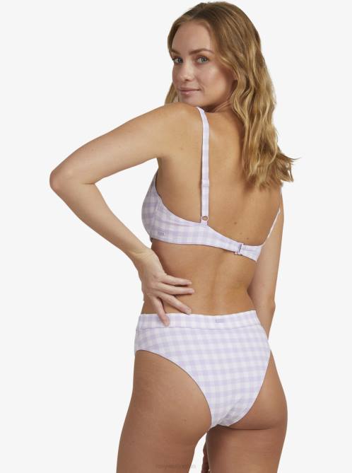 X4FH890 castle gingham lg pastel lilac Heart The Check Moderate Coverage Bikini Bottoms Women Roxy | Bikini Bottoms