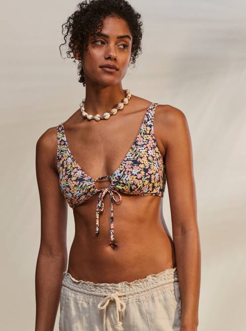 X4FH1028 mood indigo ditsy love Printed Beach Classics Bralette Bikini Top Women Roxy | Bikini Tops