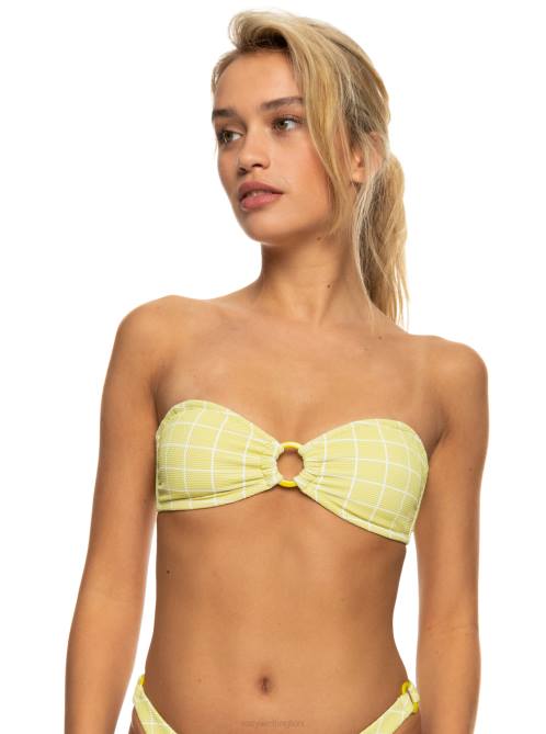 X4FH1067 linden green check me out Salty Shine O-Ring Bandeau Bikini Top Women Roxy | Bikini Tops