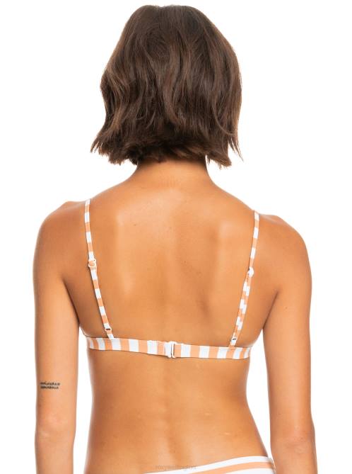 X4FH1085 toasted nut rapta stripe Printed Beach Classics Fixed Triangle Bikini Top Women Roxy | Bikini Tops