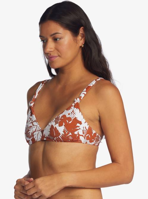 X4FH1100 baked clay retro floral Endless Swell Triangle Bikini Top Women Roxy | Bikini Tops
