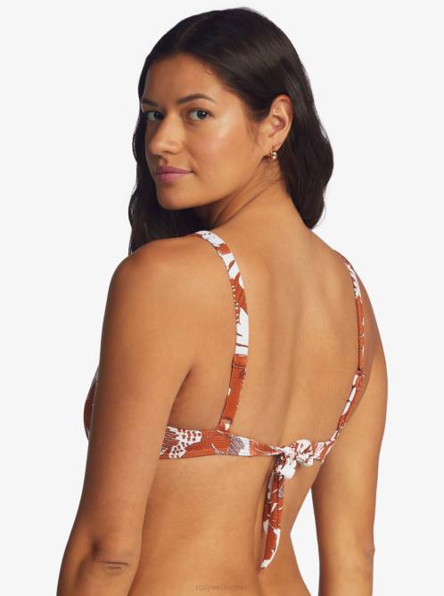 X4FH1100 baked clay retro floral Endless Swell Triangle Bikini Top Women Roxy | Bikini Tops