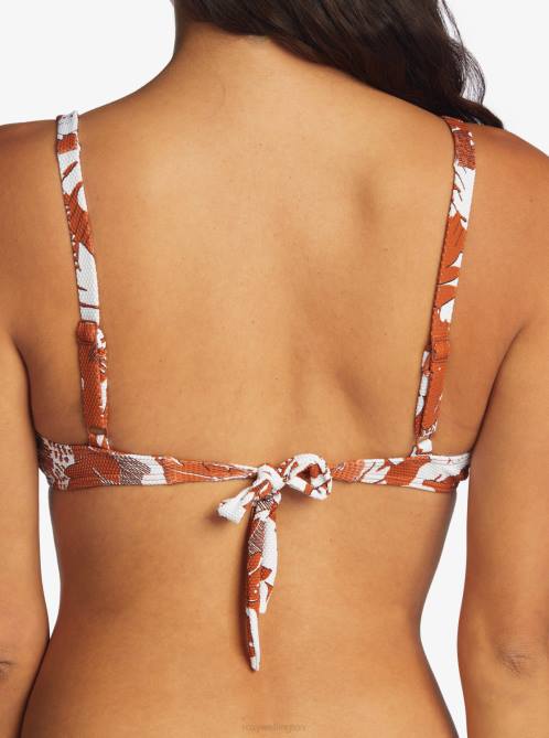 X4FH1100 baked clay retro floral Endless Swell Triangle Bikini Top Women Roxy | Bikini Tops