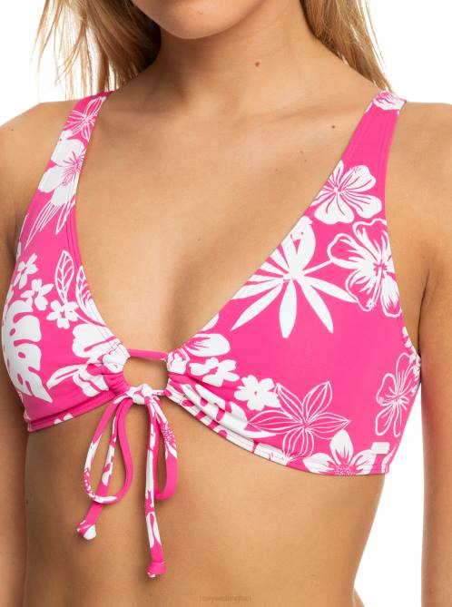 X4FH640 shocking pink hello aloha Printed Beach Classics Elongated Bikini Top Women Roxy | Bikini Tops
