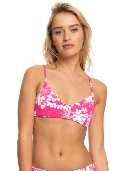 X4FH642 shocking pink hello aloha Printed Beach Classics Athletic Triangle Bikini Top Women Roxy | Bikini Tops
