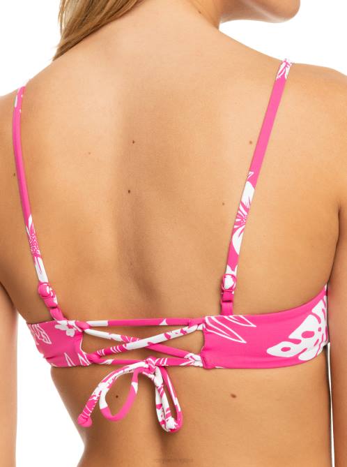 X4FH642 shocking pink hello aloha Printed Beach Classics Athletic Triangle Bikini Top Women Roxy | Bikini Tops