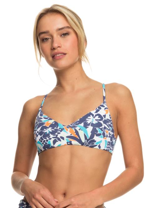X4FH671 bijou blue tropical daze Printed Beach Classics Athletic Triangle Bikini Top Women Roxy | Bikini Tops