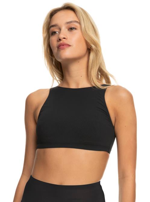 X4FH714 anthracite Pro The Pop Up Crop Bikini Top Women Roxy | Bikini Tops