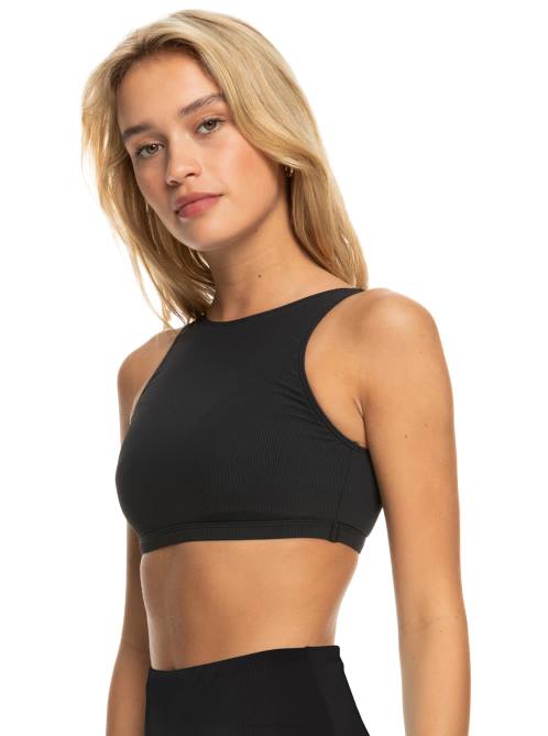 X4FH714 anthracite Pro The Pop Up Crop Bikini Top Women Roxy | Bikini Tops