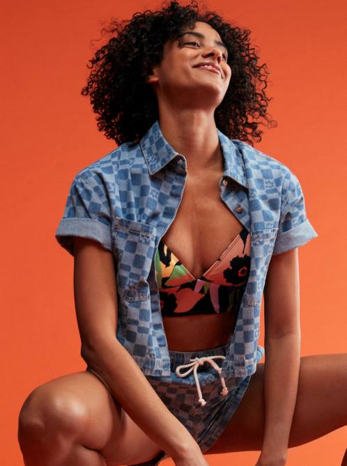 X4FH785 anthracite flower jammin Color Jam Tank Bikini Top Women Roxy | Bikini Tops