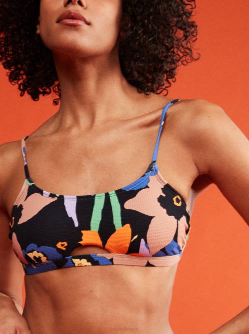 X4FH787 anthracite flower jammin Color Jam Bralette Bikini Top Women Roxy | Bikini Tops