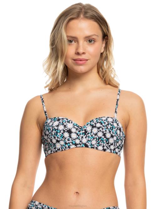 X4FH802 anthracite cute daisies Printed Beach Classics Bandeau Bikini Top Women Roxy | Bikini Tops