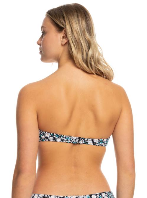 X4FH802 anthracite cute daisies Printed Beach Classics Bandeau Bikini Top Women Roxy | Bikini Tops