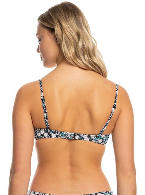 X4FH802 anthracite cute daisies Printed Beach Classics Bandeau Bikini Top Women Roxy | Bikini Tops