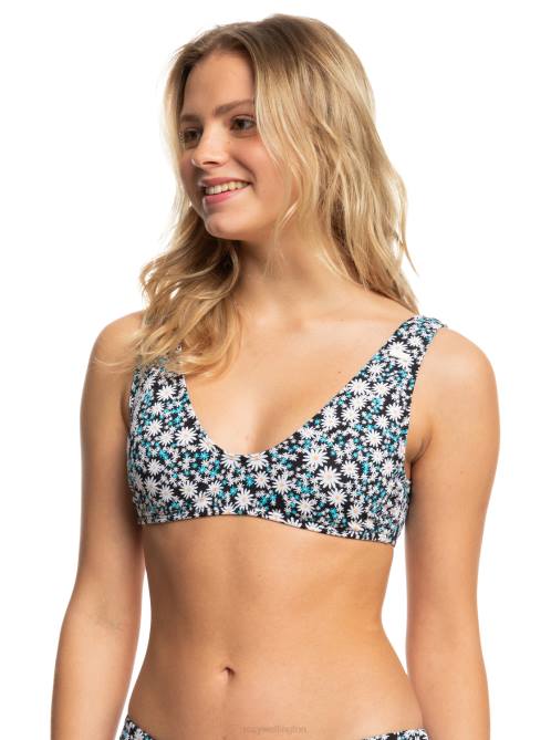 X4FH804 anthracite cute daisies Printed Beach Classics Triangle Bikini Top Women Roxy | Bikini Tops