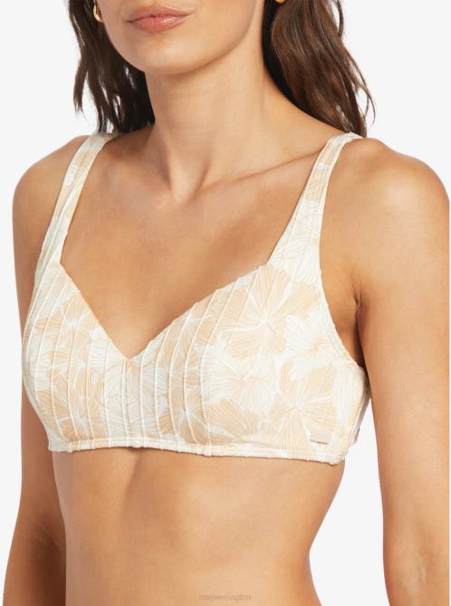 X4FH817 tapioca crazy hibiscus Love The Sun Ray Bikini Top Women Roxy | Bikini Tops