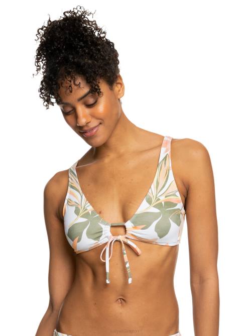 X4FH877 bright white subtly salty flat Printed Beach Classics Bralette Bikini Top Women Roxy | Bikini Tops