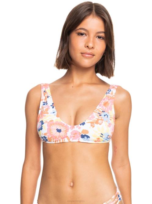 X4FH913 bright white floral escape Printed Beach Classics Bralette Bikini Top Women Roxy | Bikini Tops