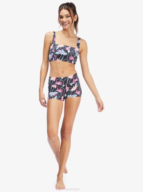 X4FH926 anthracite floral flow Active Tankini Sports Bra Bikini Top Women Roxy | Bikini Tops