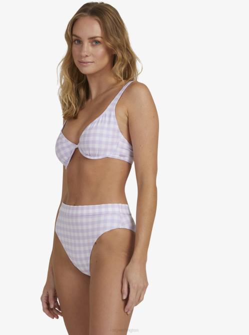 X4FH929 castle gingham lg pastel lilac Heart The Check Underwire Bralette Bikini Top Women Roxy | Bikini Tops