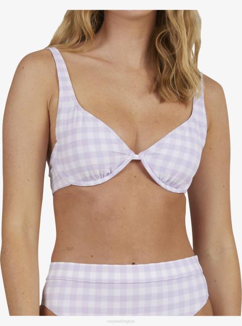 X4FH929 castle gingham lg pastel lilac Heart The Check Underwire Bralette Bikini Top Women Roxy | Bikini Tops