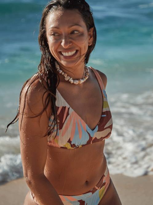 X4FH959 rustic brown floraldelic Floraldelic Printed D-Cup Bikini Top Women Roxy | Bikini Tops