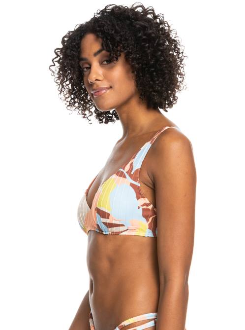 X4FH959 rustic brown floraldelic Floraldelic Printed D-Cup Bikini Top Women Roxy | Bikini Tops