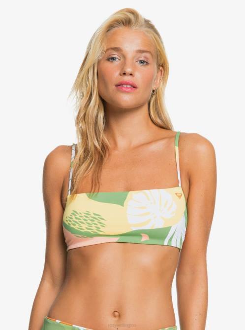 X4FH965 turf green undertone Wildflowers Reversible Bandeau Bikini Top Women Roxy | Bikini Tops