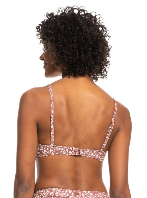 X4FH980 rustic brown animalia dots Love The Surf Knot Printed Rib Bikini Top Women Roxy | Bikini Tops