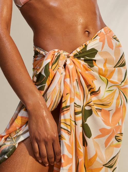 X4FH819 bright white subtly salty mult Cool And Lovely Sarong Women Roxy | Cover Ups