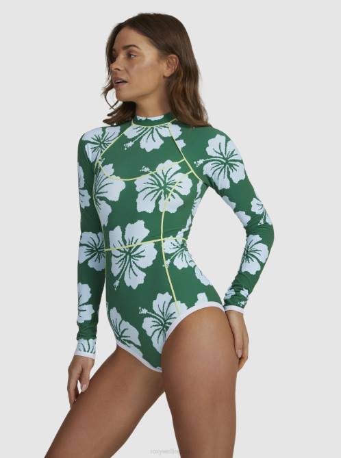 X4FH702 digi high floral verdant green Digi High Long Sleeve One-Piece Swimsuit Women Roxy | One Pieces